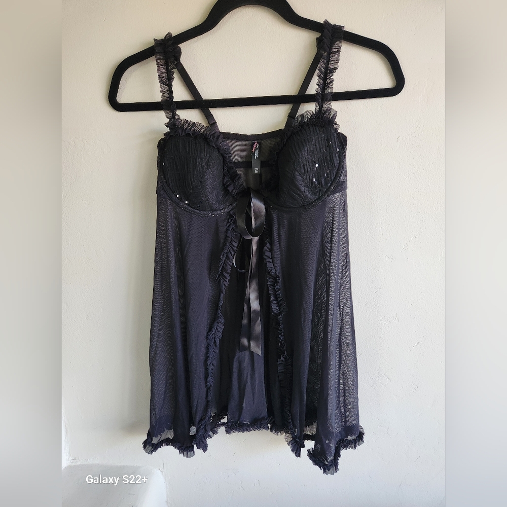 Victoria's Secret Black Sheer Chemise with Satin Bow SKU F08